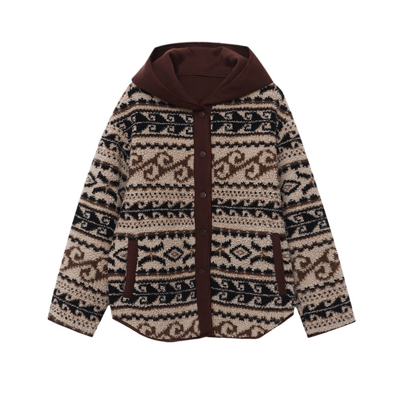 Damen Cardigan mit Kapuze und Muster
