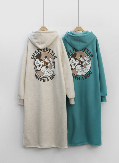 Damen Hoodie-Kleid Cozy mit großflächigem Print und Bequemschnitt