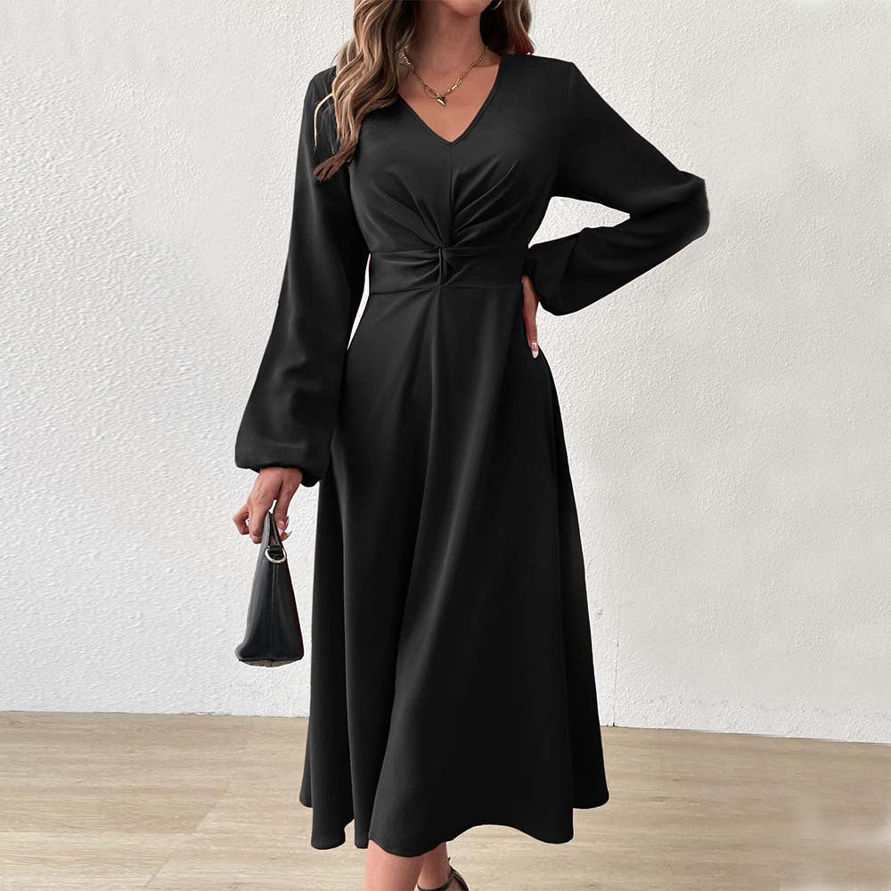 Damen Midikleid mit Drapierung und V-Ausschnitt Eveloria