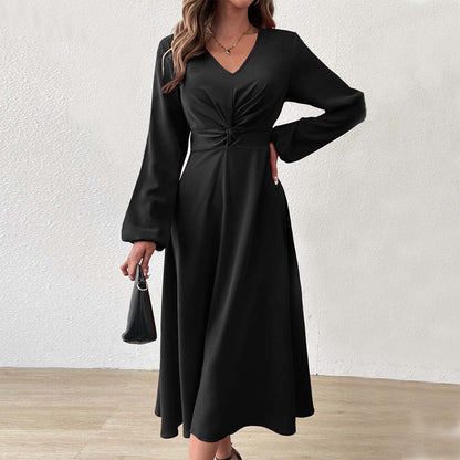 Damen Midikleid mit Drapierung und V-Ausschnitt Eveloria