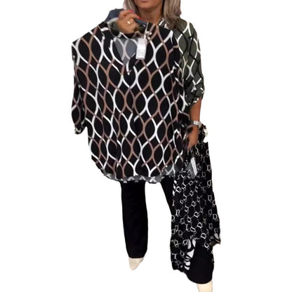 Damen Bluse Graphisches Muster Mit Taschen Eveloria