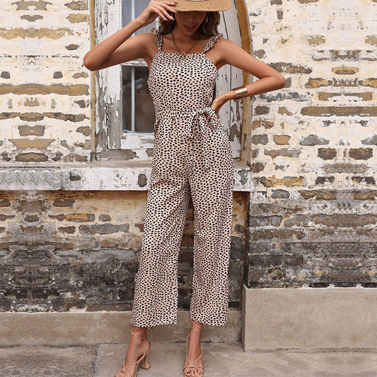 Damen Jumpsuit Feines Punktemuster Taillierbar Schwarz Eveloria - Eveloria