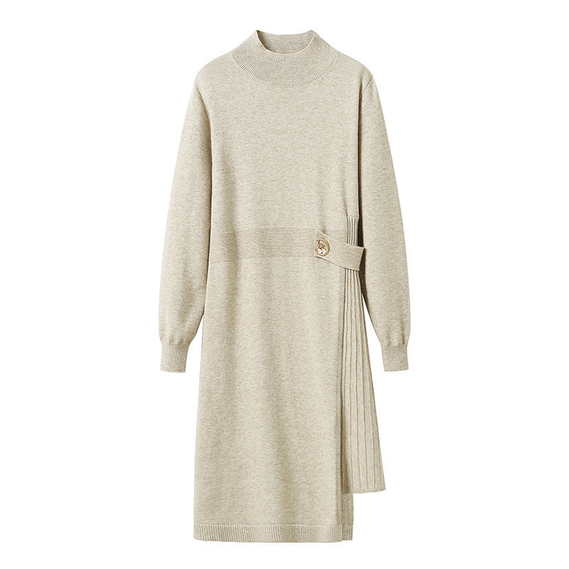 Damen Strickkleid Rippdesign Asymmetrisch Eveloria