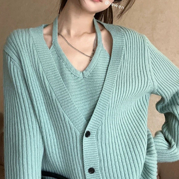 Damen Grobstrickjacke Lässiger Schnitt V-Ausschnitt Eveloria