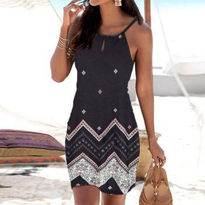 Damen Minikleid Tribal-Print Verstellbare Träger Sommerlich Eveloria