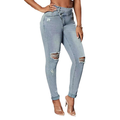 Damen Hochjeans Distressed Look Figurbetont Eveloria