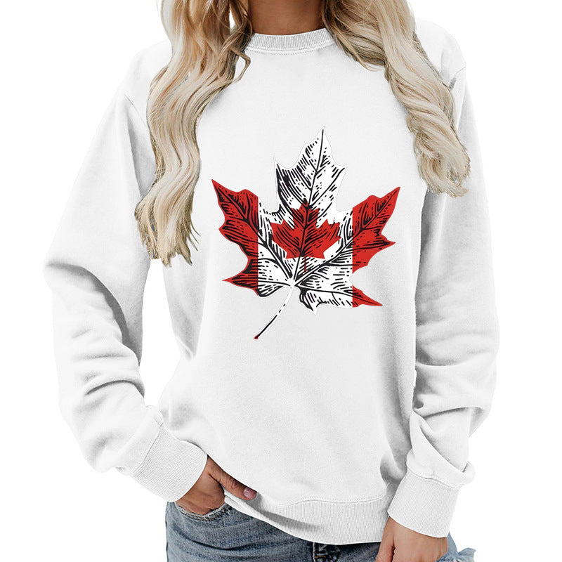 Damen Sweatshirt Ahornblatt-Motiv Gemütlich Grün Eveloria