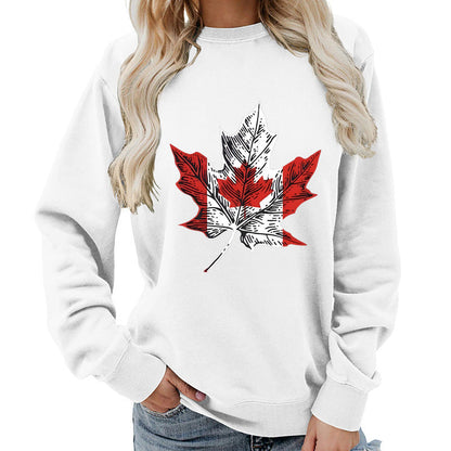 Damen Sweatshirt Ahornblatt-Motiv Gemütlich Grün Eveloria