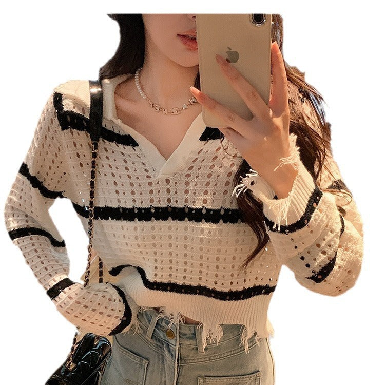 Damen Strickpullover Luftiger Strick Modernes Netzdesign