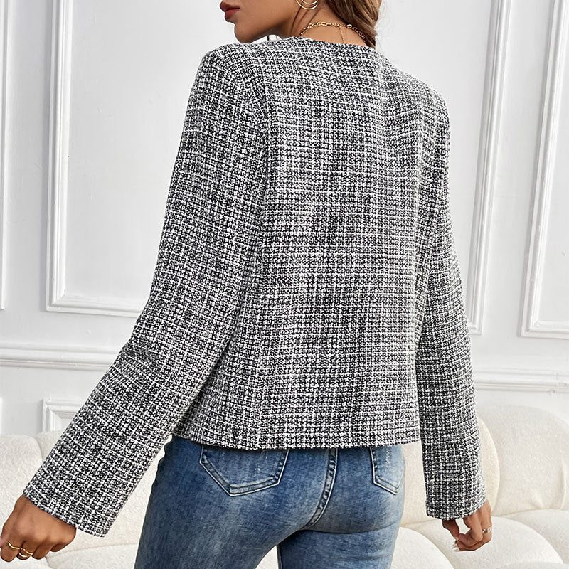 Damen Bouclé-Jacke Elegant Goldknöpfe Beige