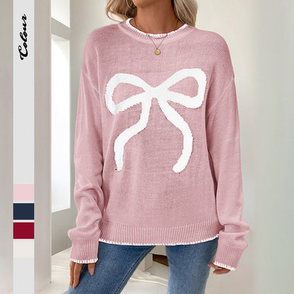 Damen Strickpullover Festlich Schleifenmotiv Lässig Eveloria - Eveloria