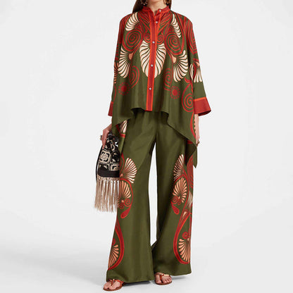 Damen Kaftan-Oberteil Floralmuster mit Knöpfen Eveloria