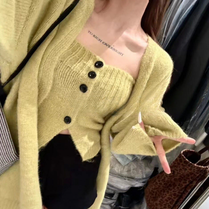 Damen Strickjacke Weites Modell Mit Knöpfen Beige