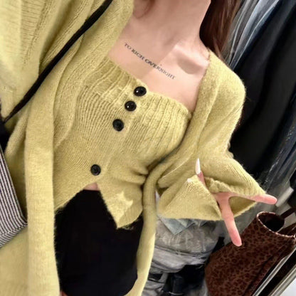 Damen Strickjacke Weites Modell Mit Knöpfen Beige