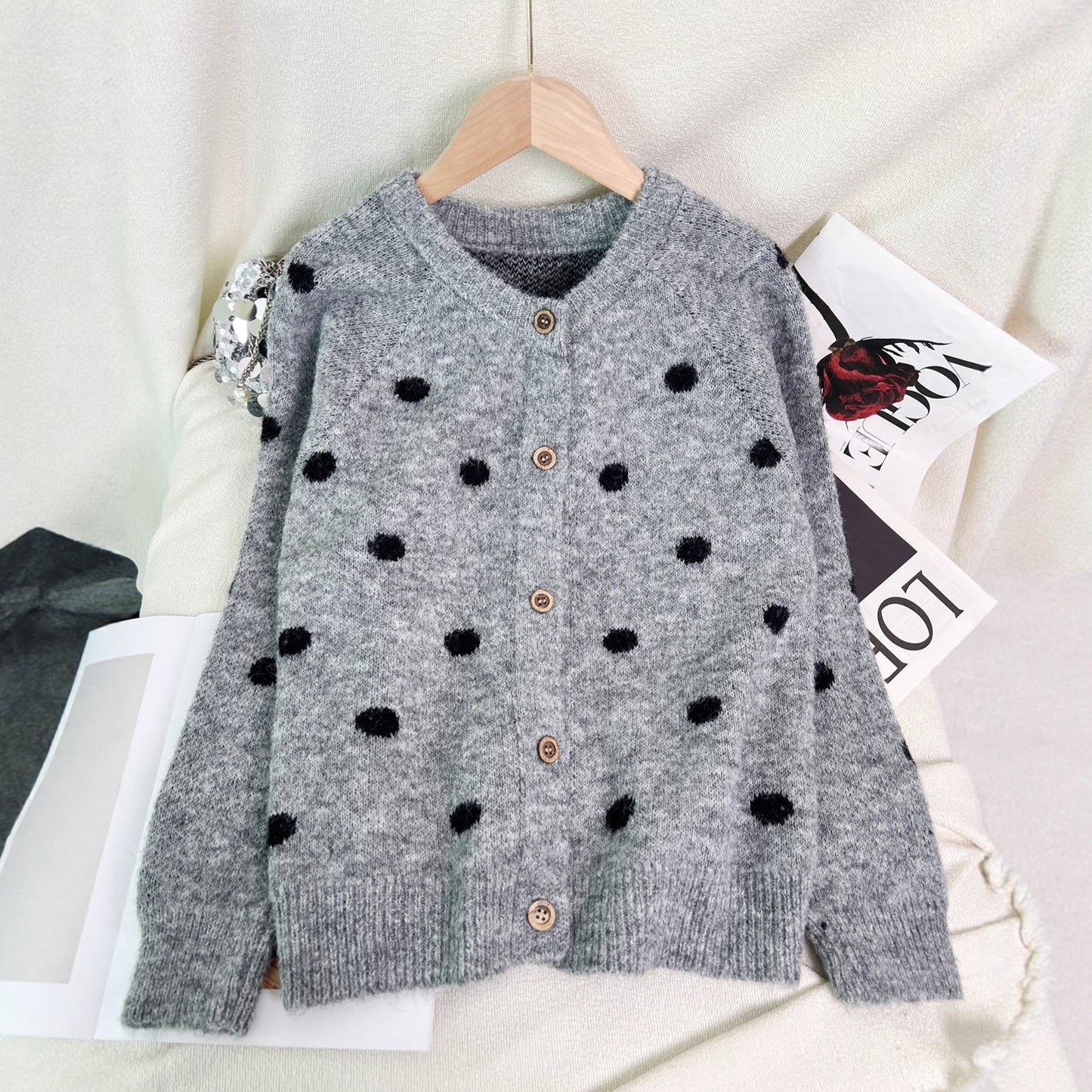 Damen Strickjacke Kuschelig Punkte Eveloria