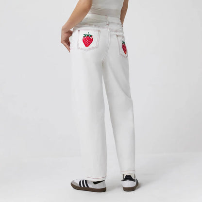 Eveloria Damen Jeans Elegant Fruchtstickerei - Eveloria