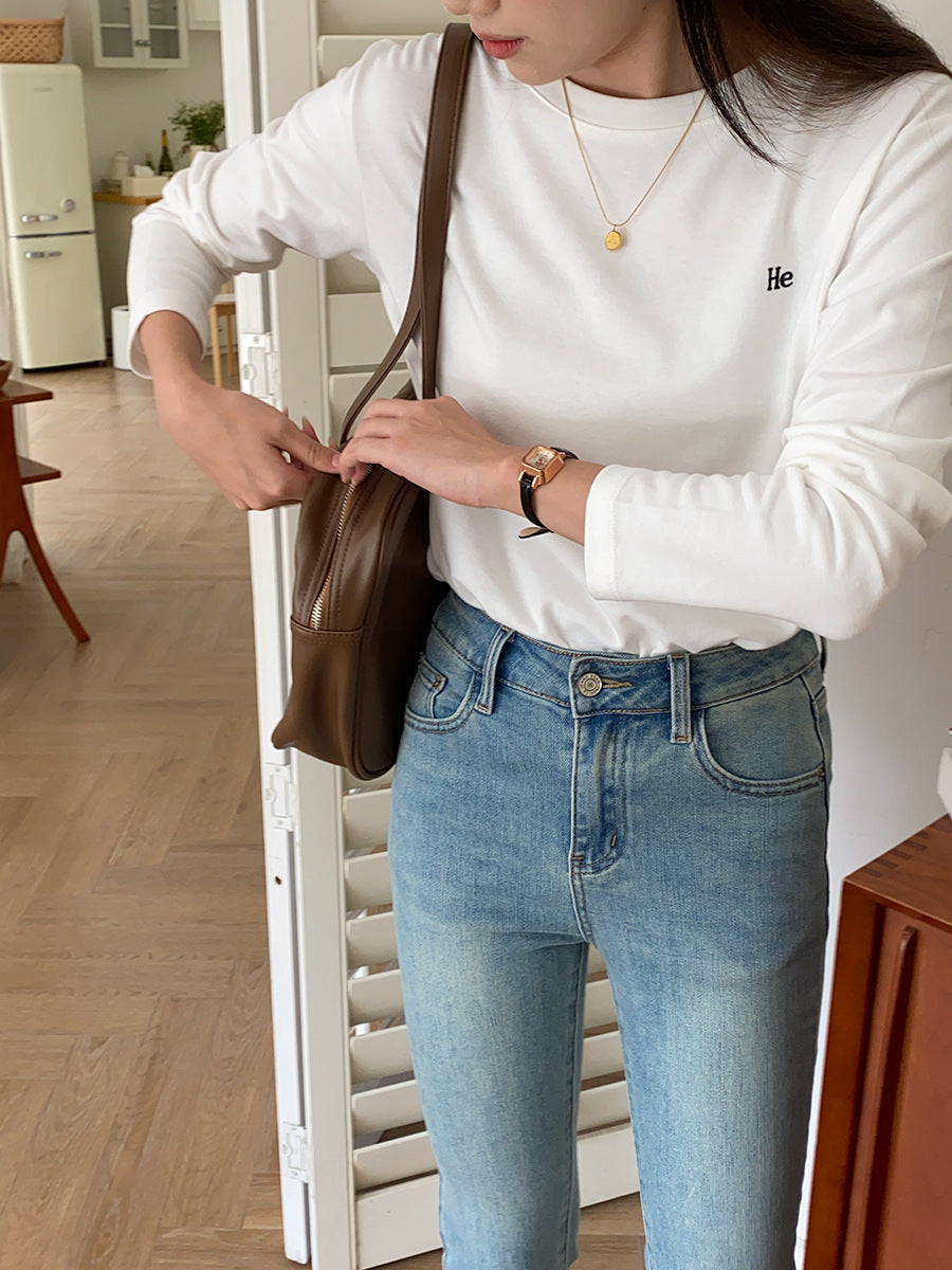 Damen Langarmshirt Lässig Minimalistisch Eveloria