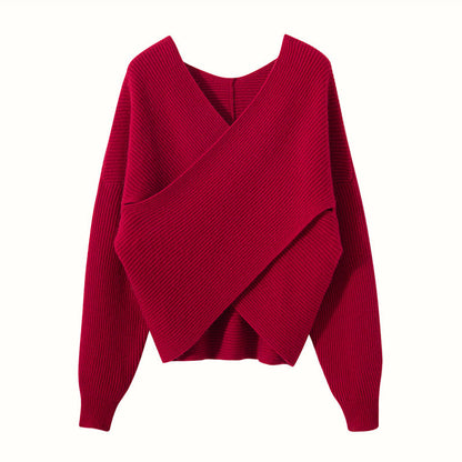 Damen Wickelpullover Modernes Strukturdesign Eveloria