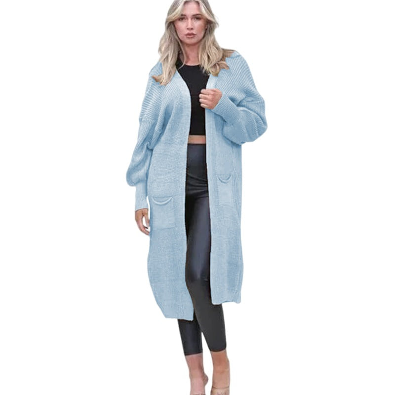 Damen Cardigan Grobstrick Offene Taschen Lässig Beige