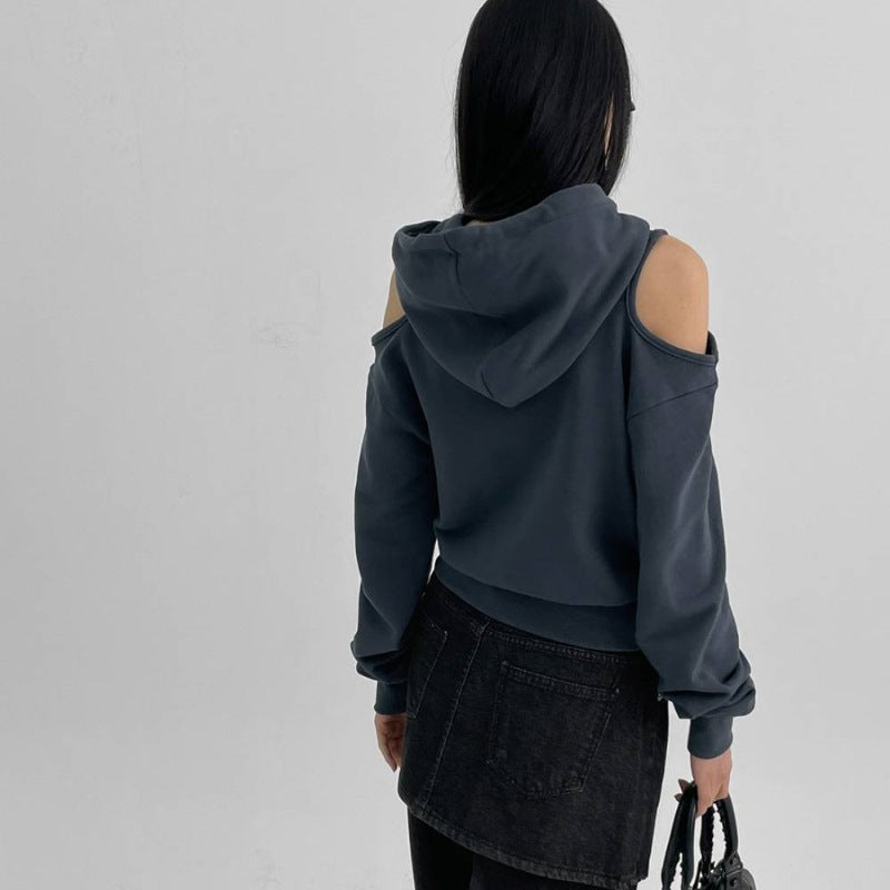 Damen Cropped Kapuzenpullover Cut-Out-Ärmel