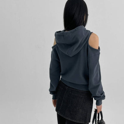 Damen Cropped Kapuzenpullover Cut-Out-Ärmel