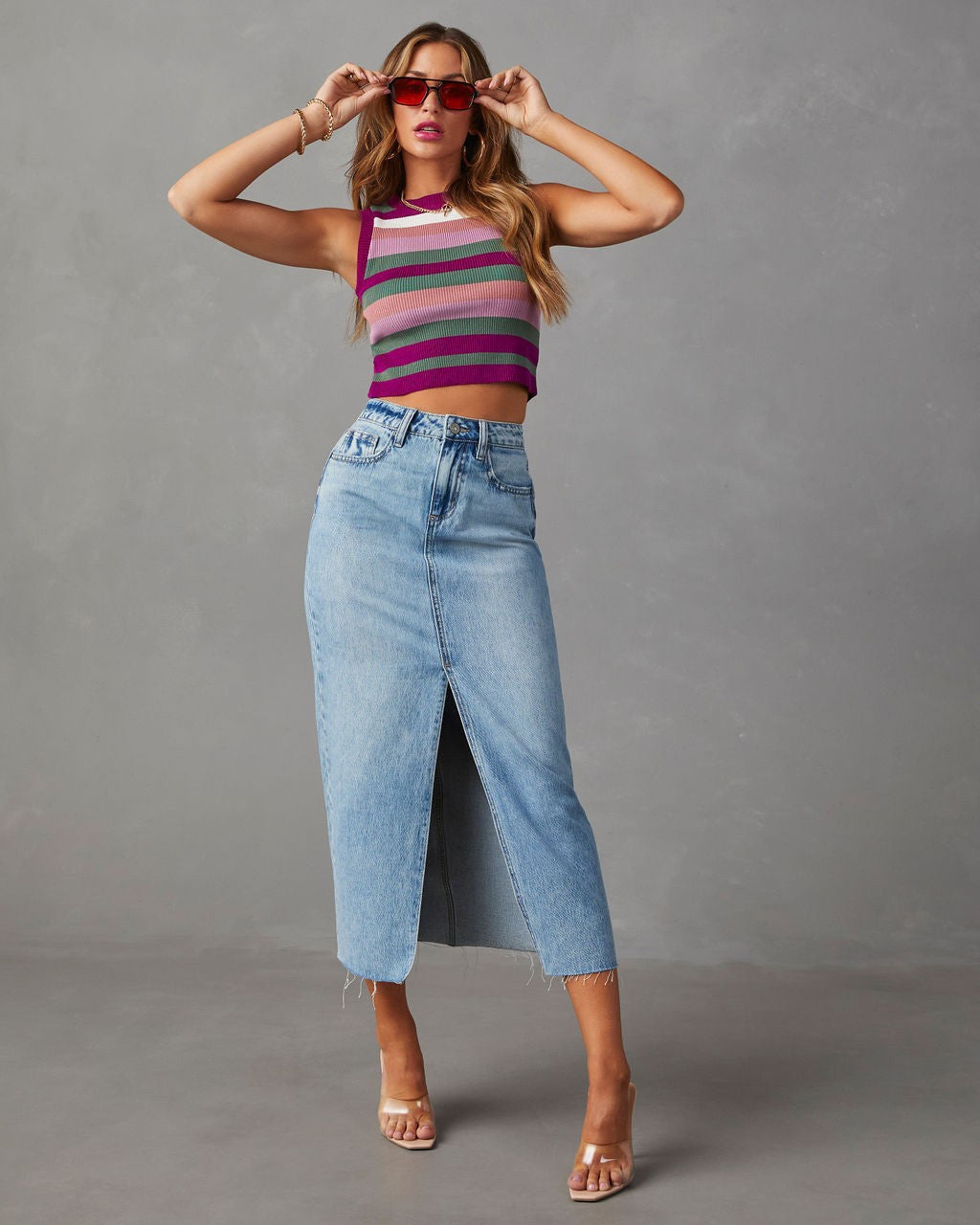 Damen Bleistiftkleid Jeans Hochgeschnitten Seitlichem Schlitz Blau