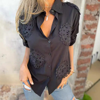 Damen Bluse Spitzenapplikationen Elegantes Design Weiße Eveloria - Eveloria