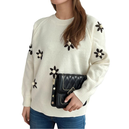 Damen Pullover Flora-Applikationen Lässiger Schnitt