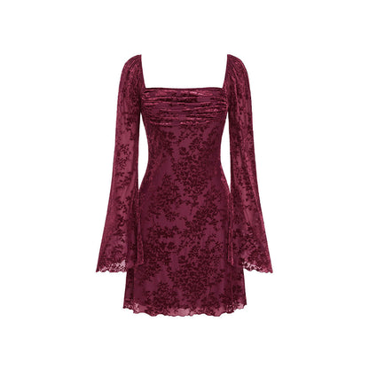 Damen Samtkleid V-Ausschnitt Puffärmel Elegant Eveloria