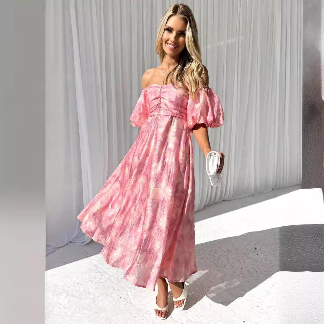 Damen Midikleid Puffärmel Floralmuster Eveloria