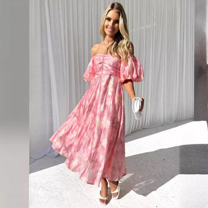 Damen Midikleid Puffärmel Floralmuster Eveloria