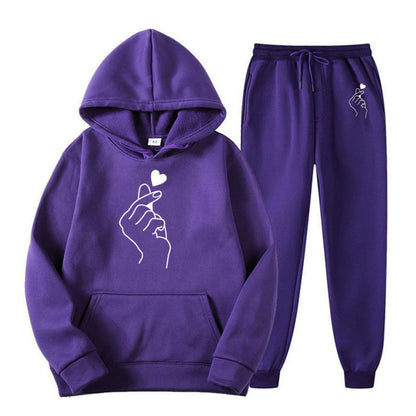 Damen Jogginganzug Bequem Herzmotiv Grau Eveloria