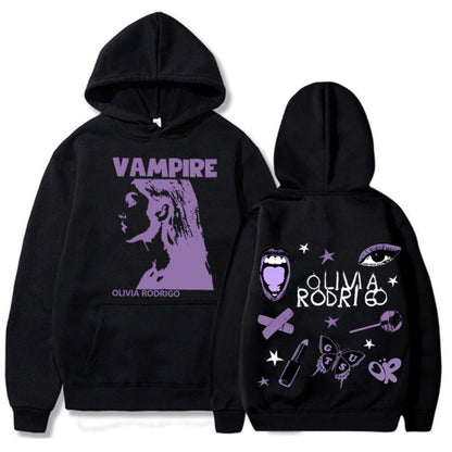 Damen Oversized Kapuzenpullover Vampir-Print Schwarz - Eveloria