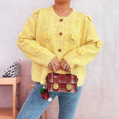 Damen Strickjacke Eveloria mit Floralmuster und Knöpfen