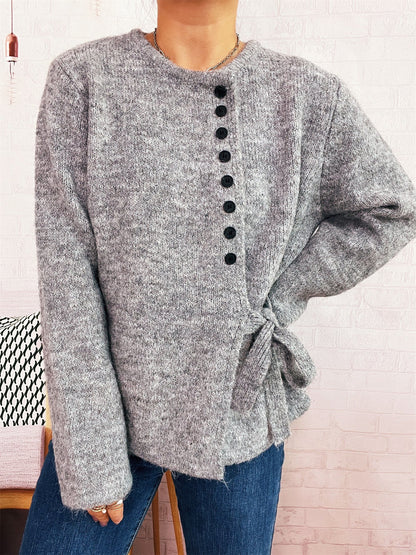 Damen Strickpullover mit Knoten und Knöpfen