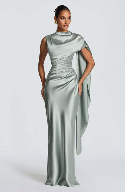 Damen Maxikleid Asymmetrisch Satin Elegant