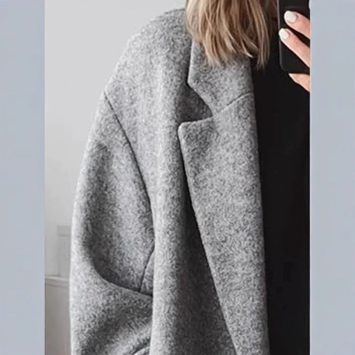 Damen Wollmantel Oversized Doppelter Knopfleiste Elegant