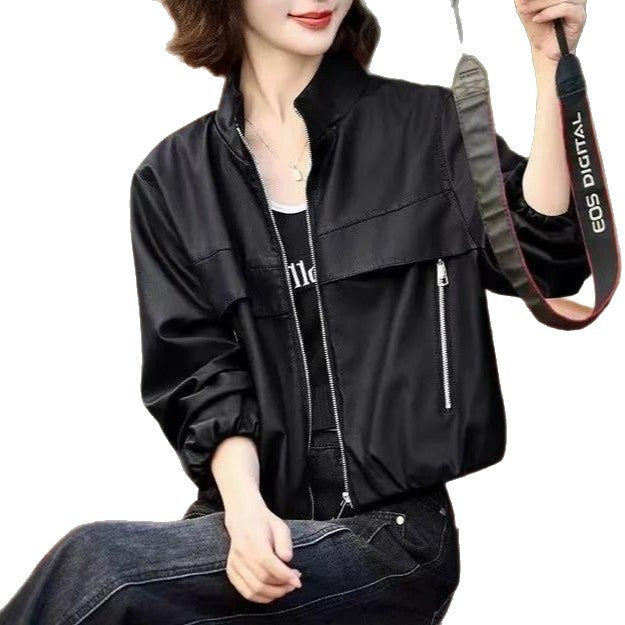 Damen Lederjacke Edel Leder Hochkragen Eveloria