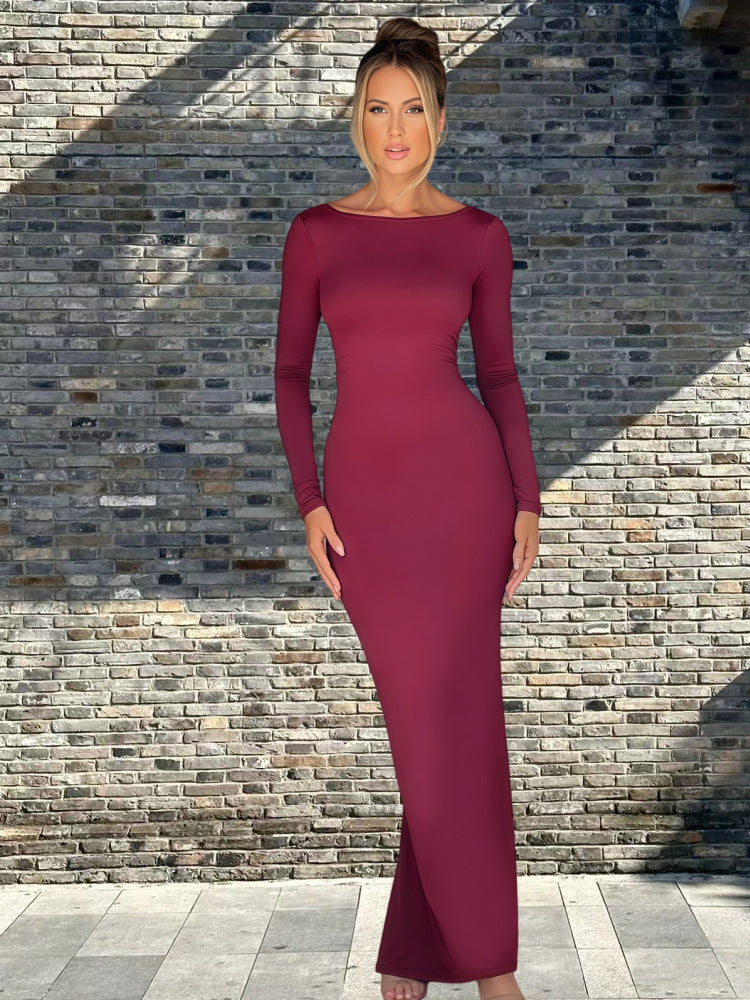 Damen Maxikleid Langarm Elegantem Ausschnitt Eveloria