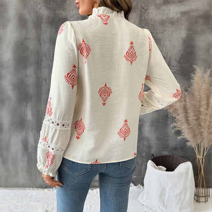 Damen Bluse Rüschendetails Stickerei