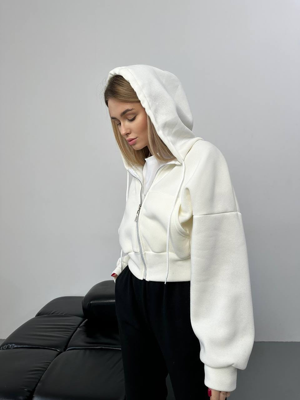 Damen Cropped Hoodie Oversized mit Reißverschluss Eveloria