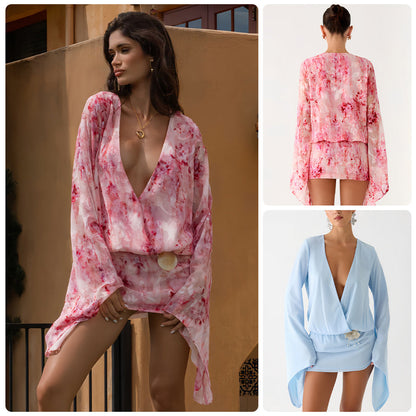 Damen Kimono-Kleid Fließender Schnitt V-Ausschnitt Elegantes Design - Eveloria
