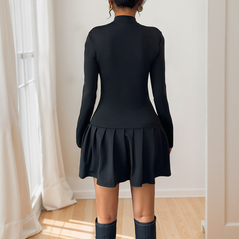 Damen Wickelkleid mit Stehkragen und Knöpfen