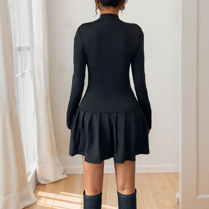Damen Wickelkleid mit Stehkragen und Knöpfen