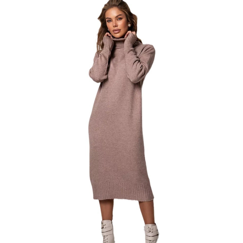 Damen Strickkleid Rollkragen Lässig Eveloria