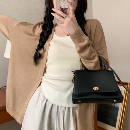 Damen Strickcardigan Lässig Weit Schnitt Beige