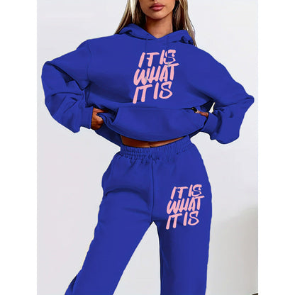 Damen Hoodie Jogginghose Set mit Schriftzug Grau