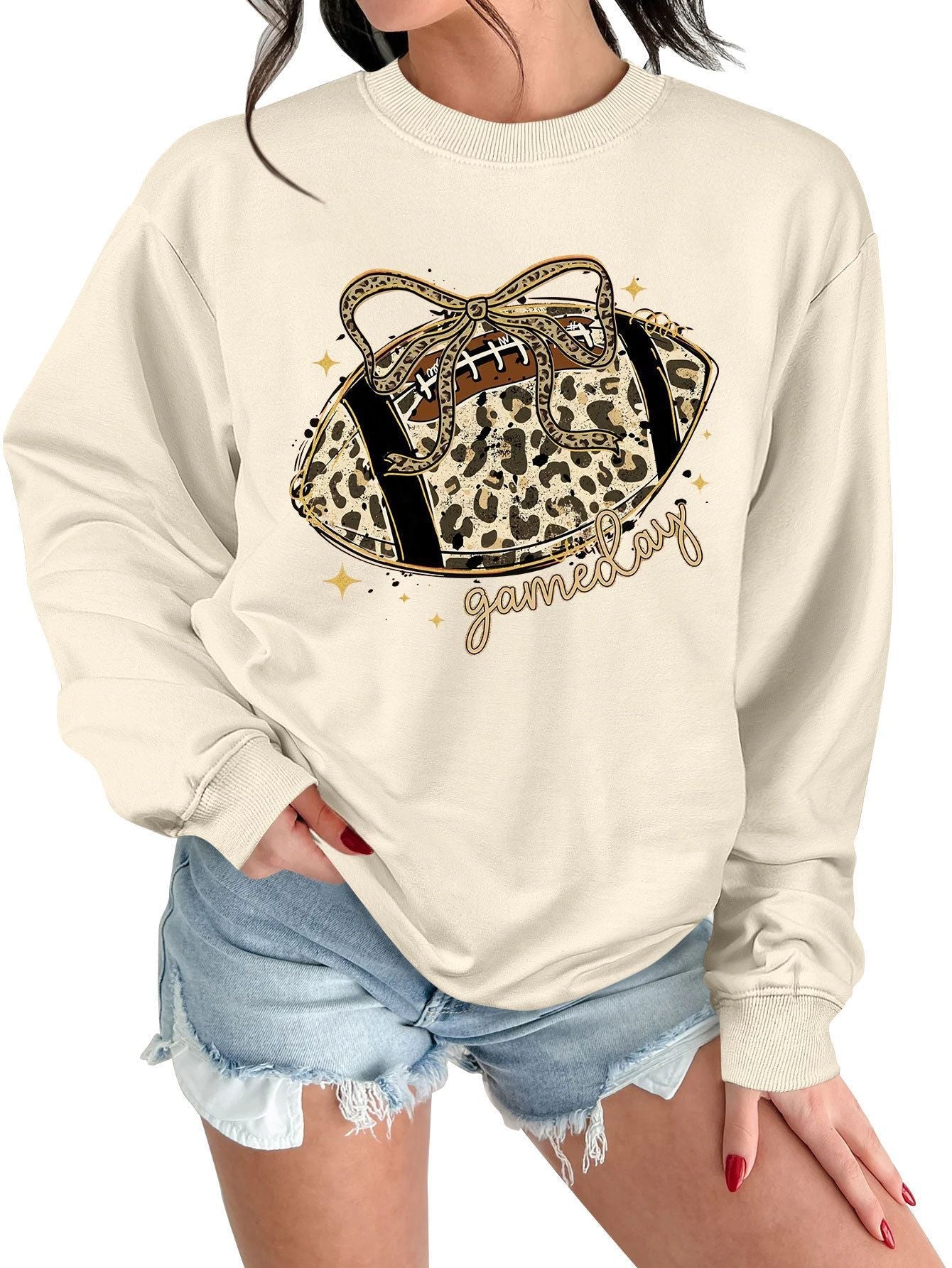 Damen Sweatshirt Sportmotiv Lässig Grau Eveloria