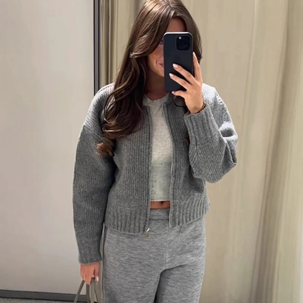 Damen Strickjacke Voluminöse Ärmel Reißverschluss Eveloria