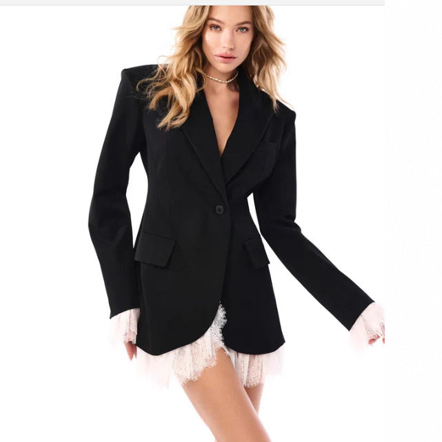 Damen Oversized Blazer Spitze Details Eveloria